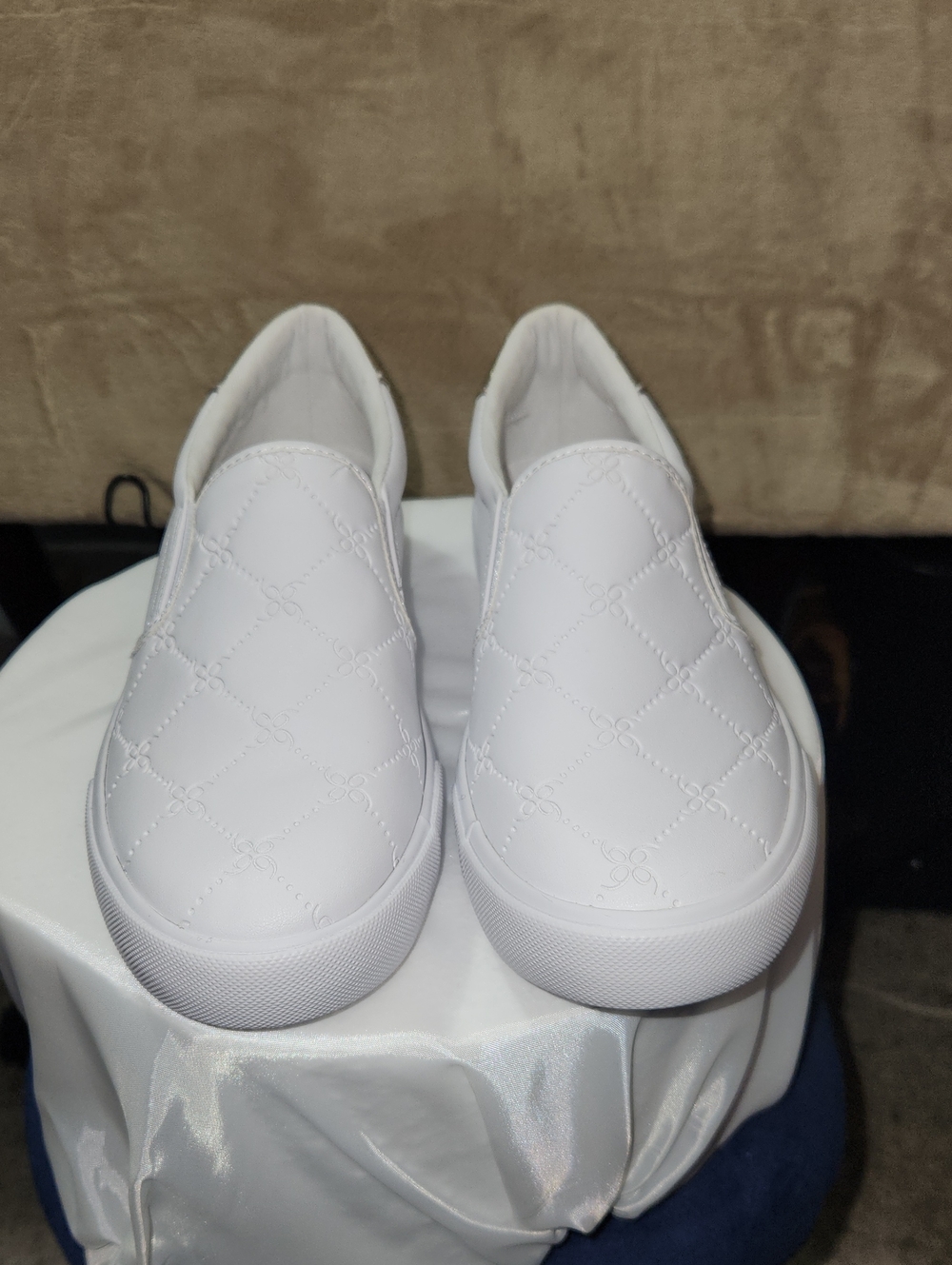 Women Nine West White Quilted Slip-On Sneakers
